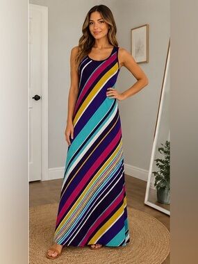 Calvin Klein Colorful Striped Sleeveless Maxi Dress Size 4 NWT